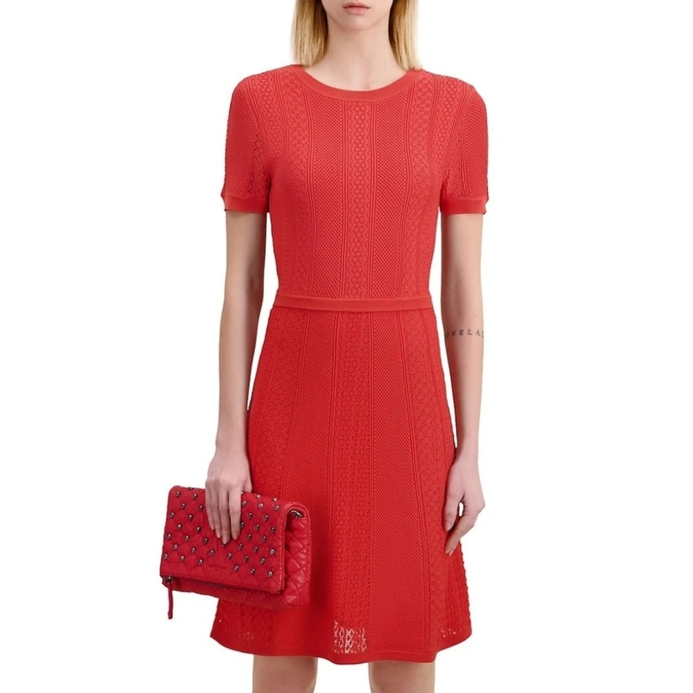The Kooples Romatic Net Stitches Open Back Dress Size 1/Small Color Red 11 NWT